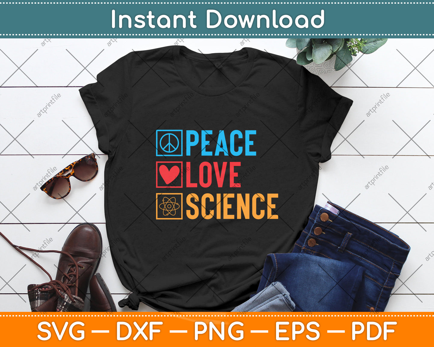 Peace Love Science Svg Png Dxf Digital Cutting File