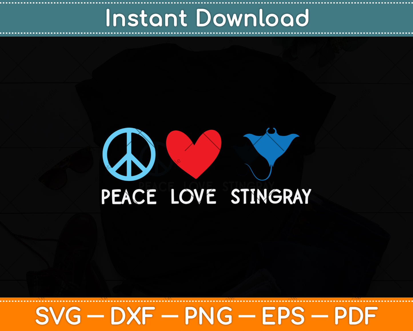 Peace Love Stingray Svg Png Dxf Digital Cutting File
