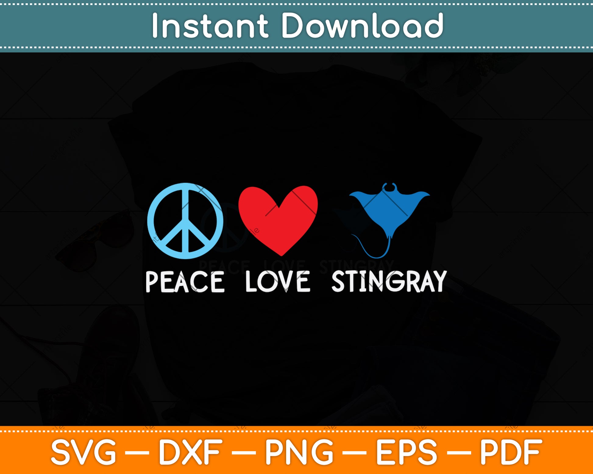 Peace Love Stingray Svg Png Dxf Digital Cutting File
