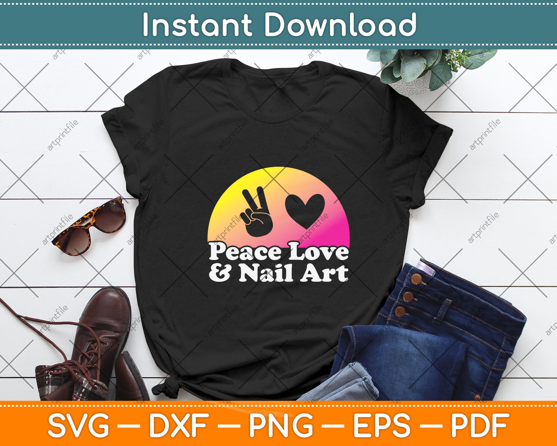 Peace Love & Nail Art Svg Png Dxf Digital Cutting File