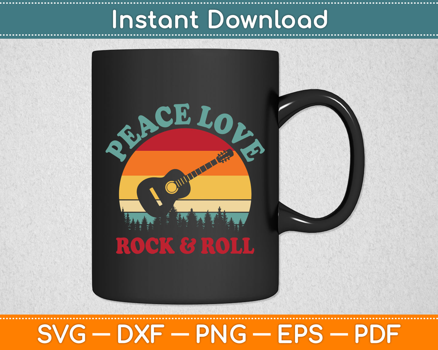 Peace Love & Rock & Roll Guitar Player Guitarist Vintage Svg Digital Cutting File