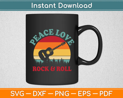 Peace Love & Rock & Roll Guitar Player Guitarist Vintage Svg Digital Cutting File