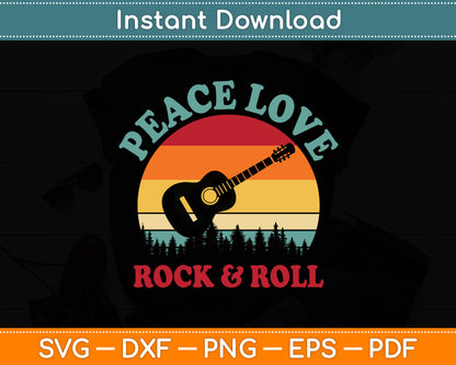 Peace Love & Rock & Roll Guitar Player Guitarist Vintage Svg Digital Cutting File