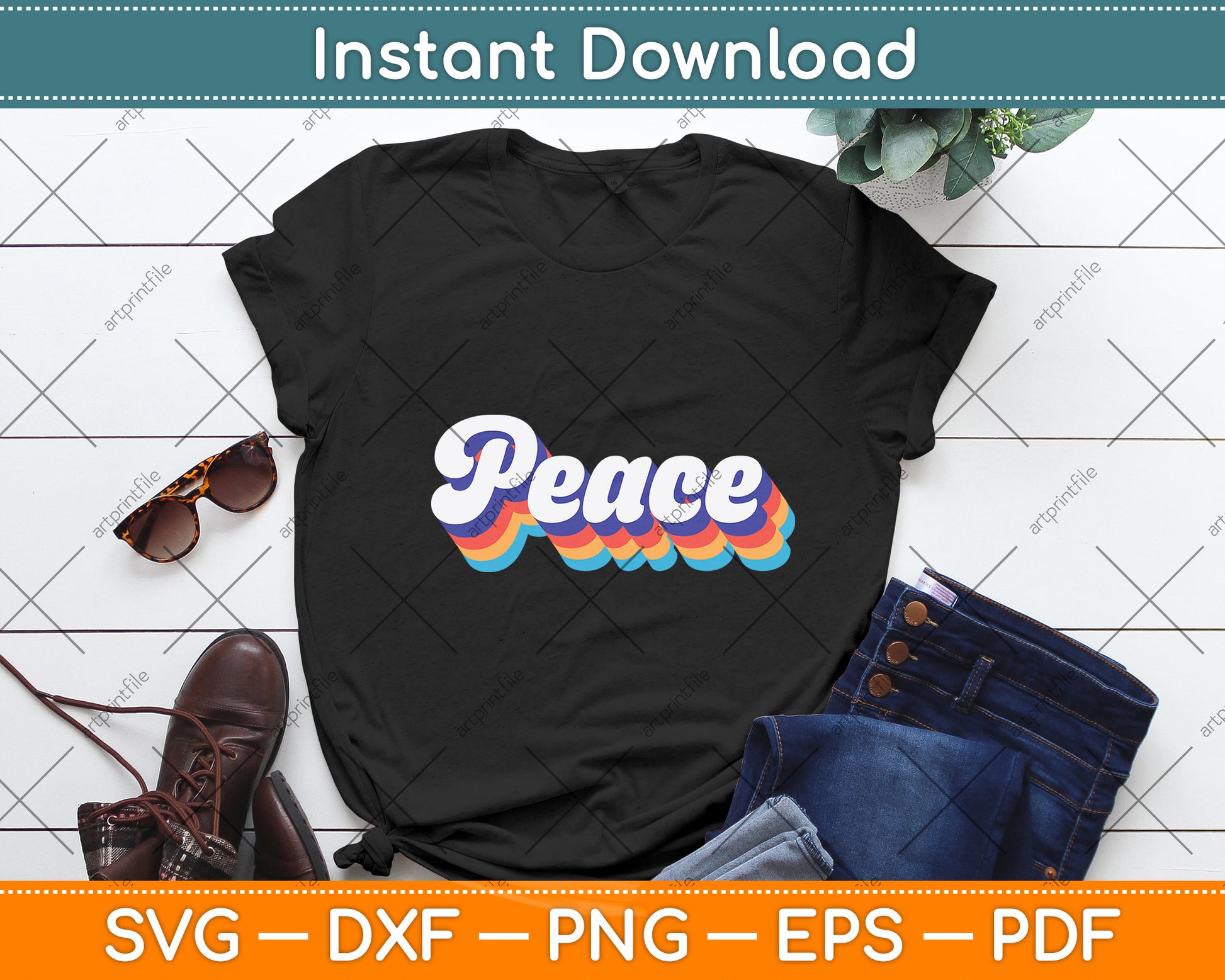 Peace Retro Vintage Svg Png Dxf Digital Cutting File