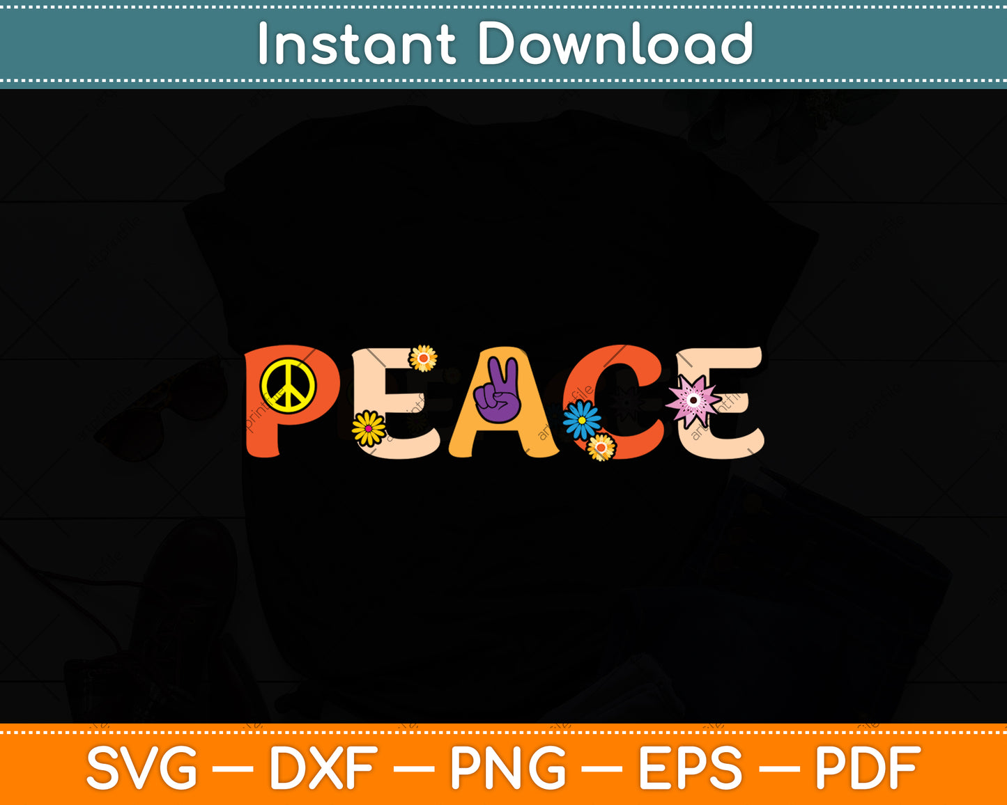 Peace Sign Hippie Svg Png Dxf Digital Cutting File