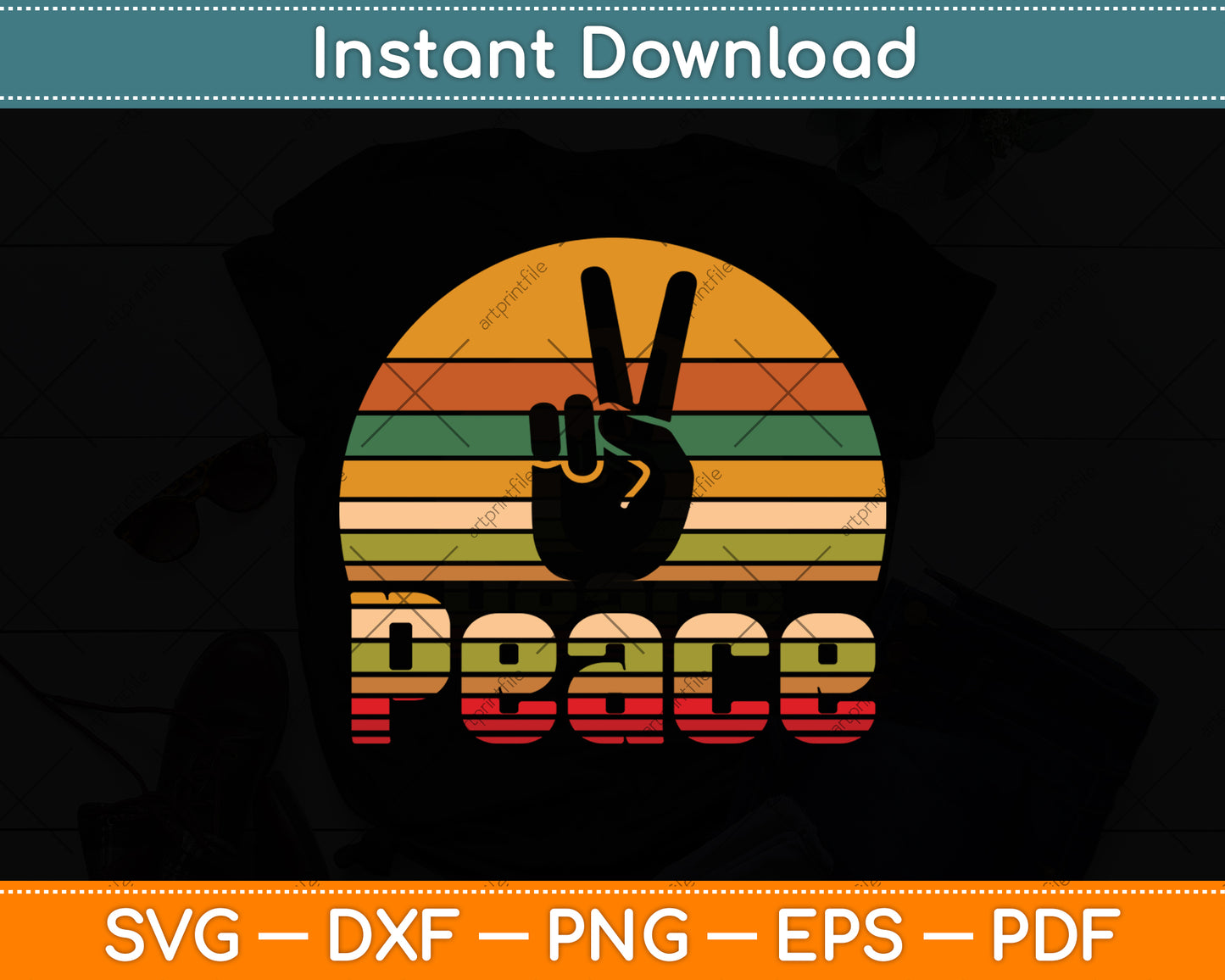 Peace Vintage Retro Svg Png Dxf Digital Cutting File