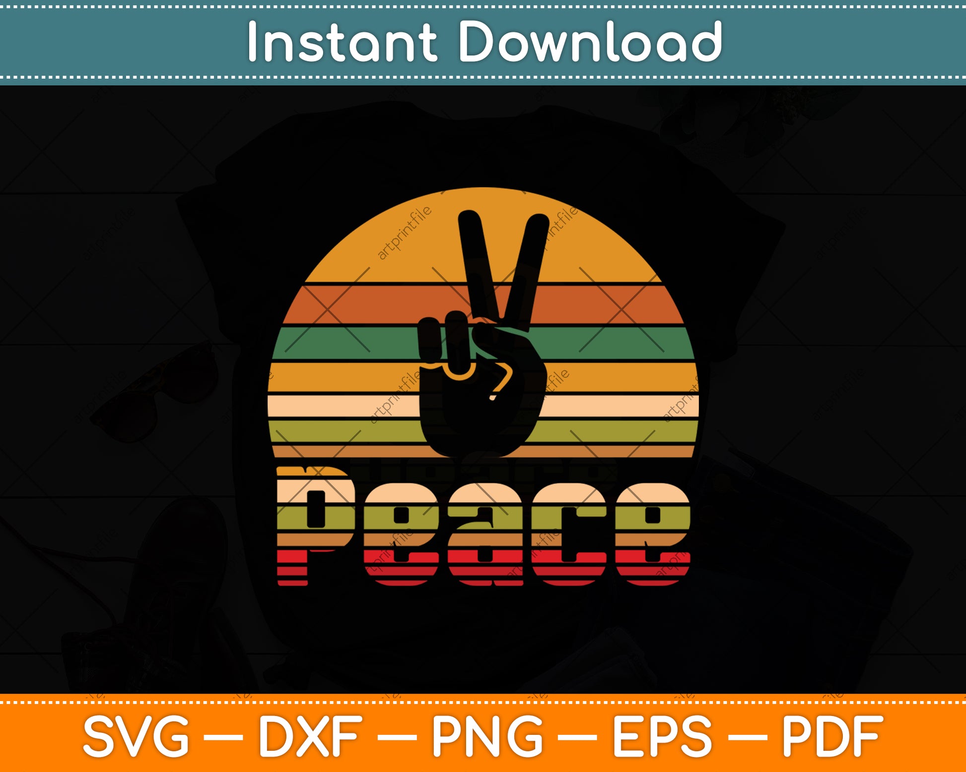 Peace Vintage Retro Svg Png Dxf Digital Cutting File