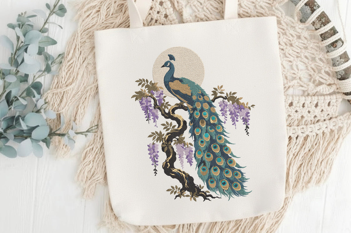 Peacock Embroidery Design – Beautiful Peacock Bird Machine Embroidery Pattern, Elegant Exotic Bird & Nature Embroidery Design