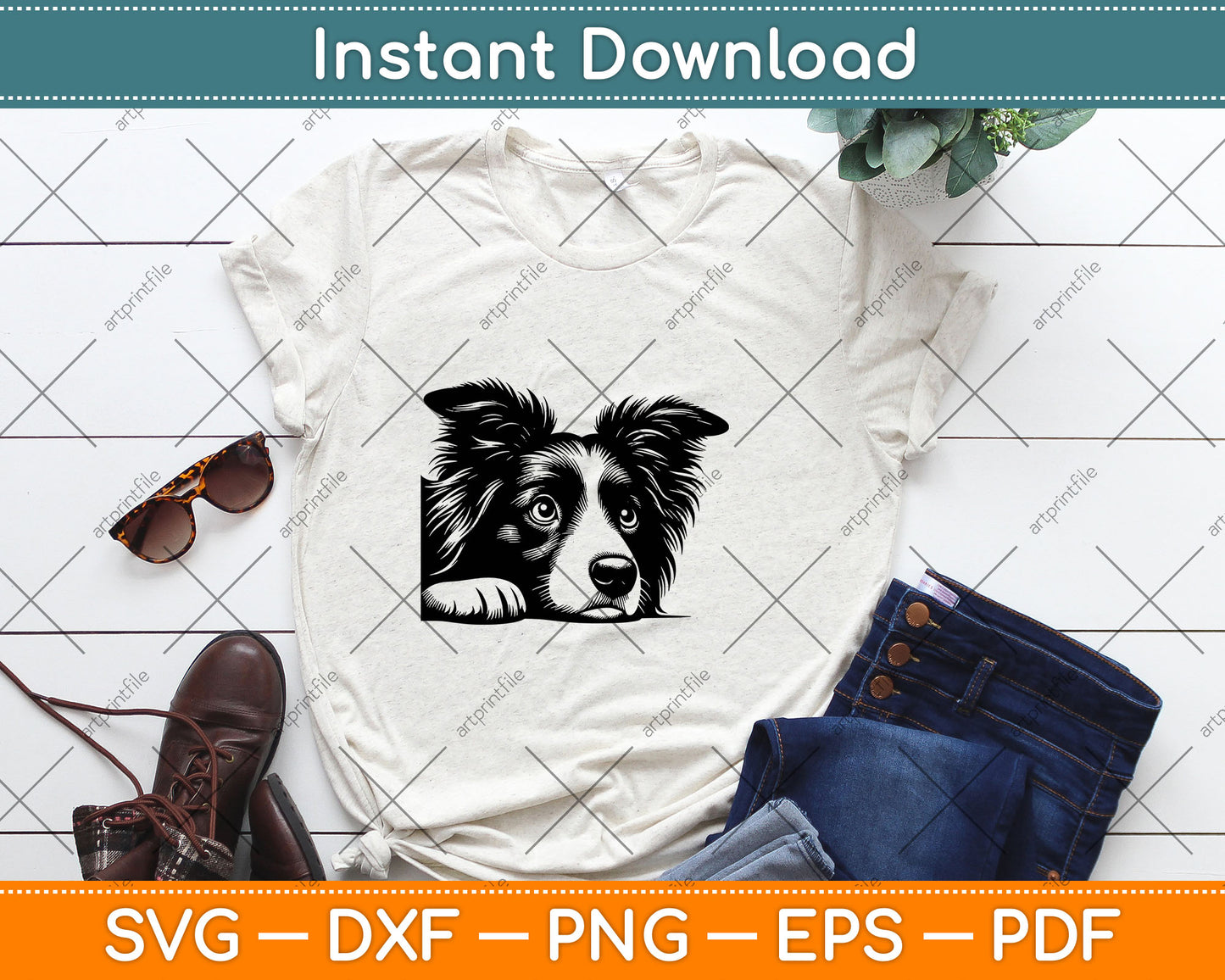 Peeking Border Collie Dog Svg Digital Cutting File