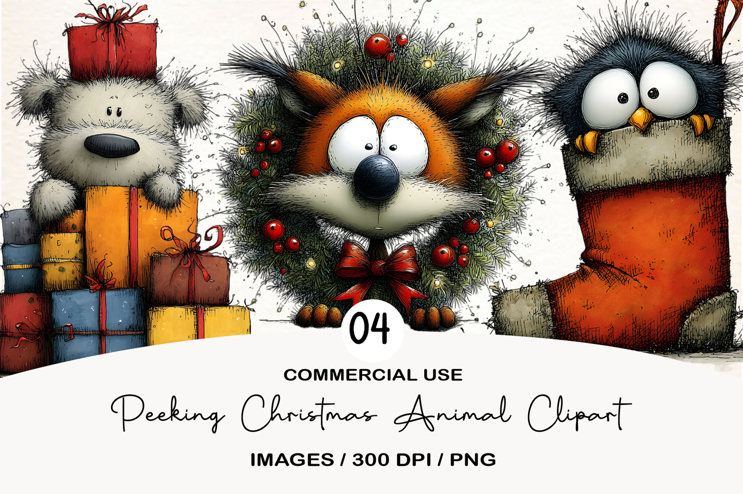 Peeking Christmas Animal Clipart PNG