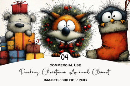 Peeking Christmas Animal Clipart PNG