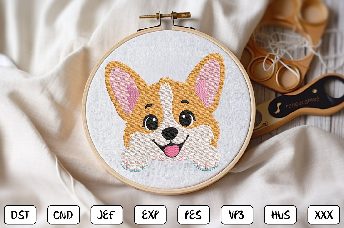 Cute Golden Puppy Embroidery Design, Adorable Puppy Face Machine Embroidery Pattern, Kawaii Dog Embroidery Design