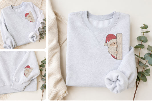 Peeking Santa Embroidery Design – Cute Christmas Santa Machine Embroidery Pattern, Adorable Holiday Embroidery Design
