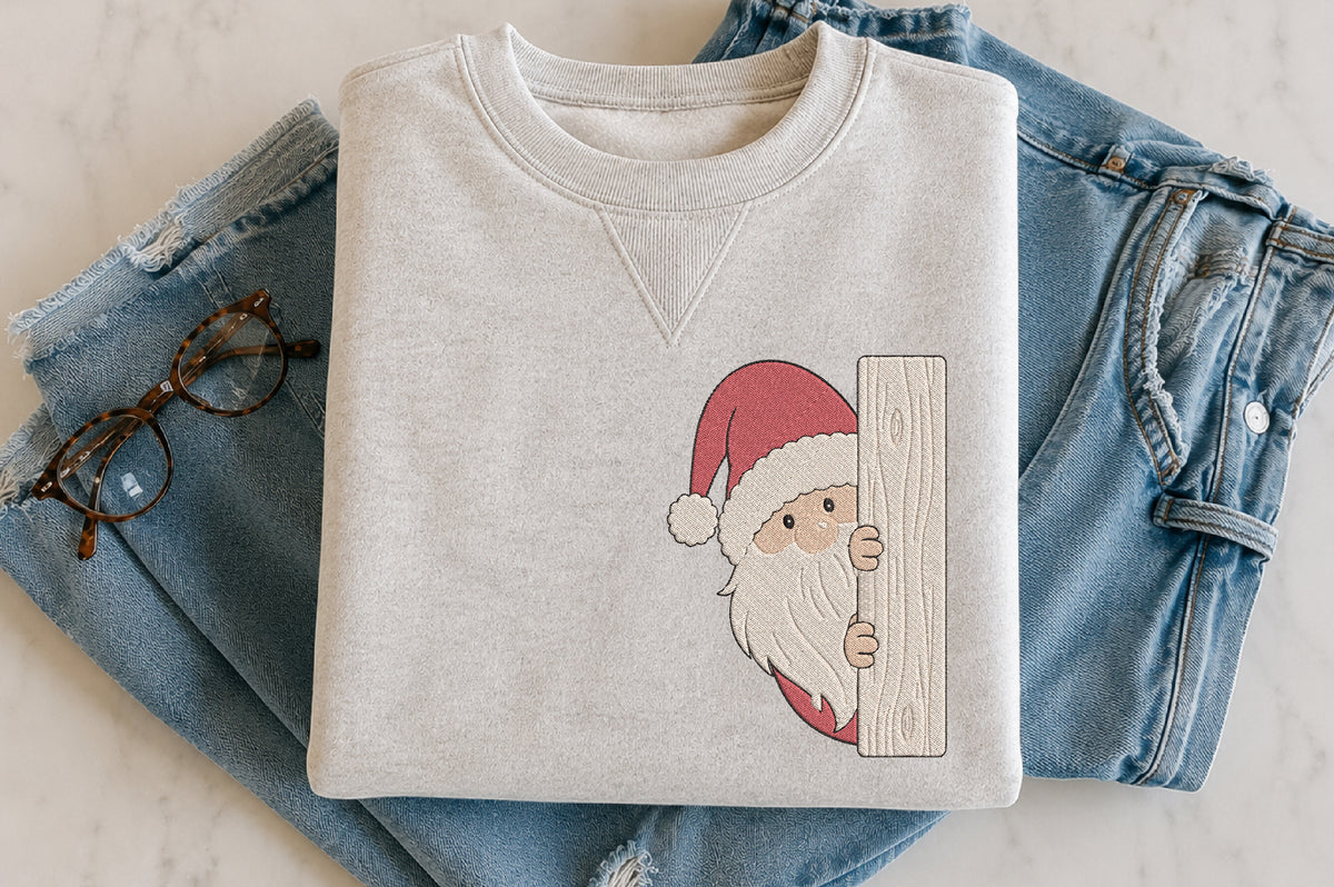 Peeking Santa Embroidery Design – Cute Christmas Santa Machine Embroidery Pattern, Adorable Holiday Embroidery Design