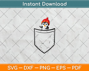 Penguin Lovers Cute Funny Penguin In Pocket Svg Digital Cutting File