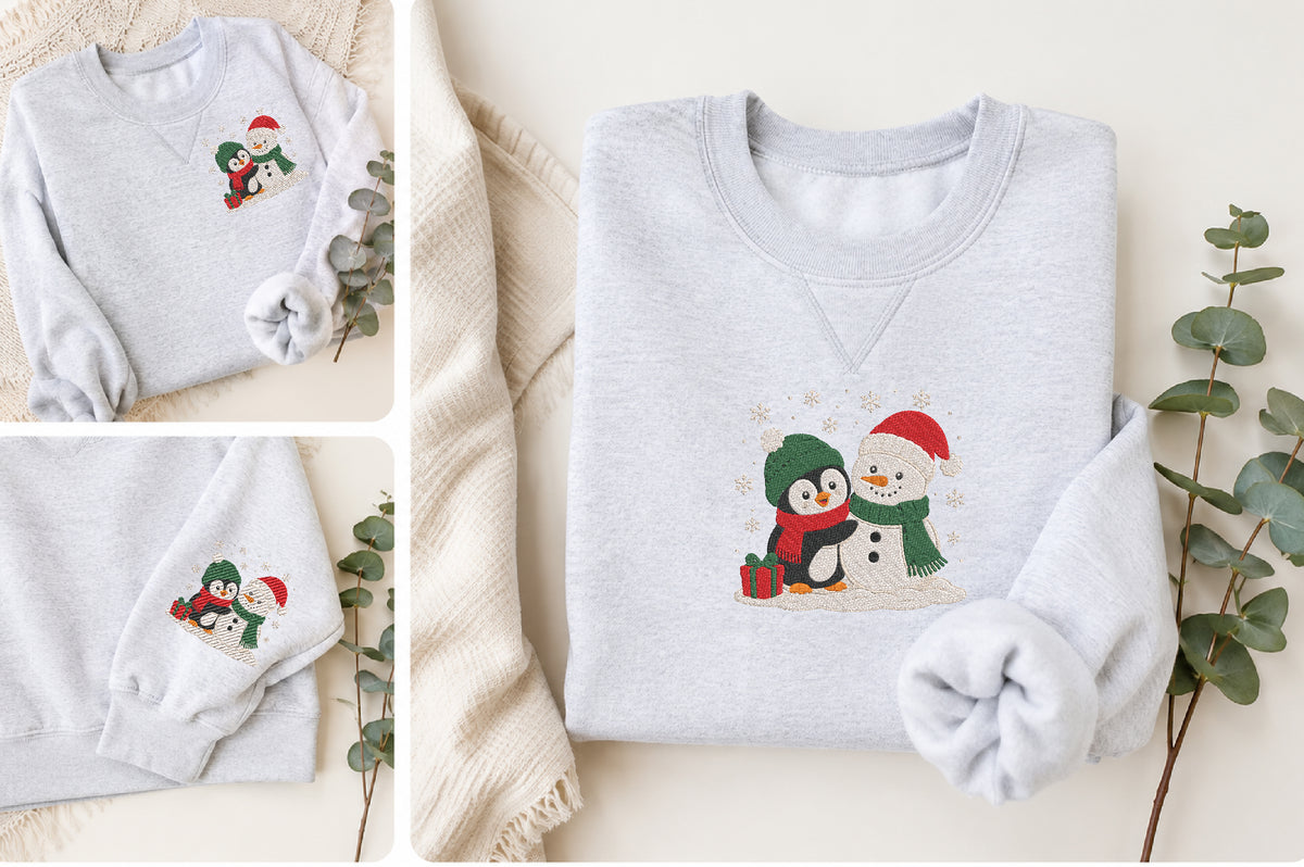 Penguin and Snowman Embroidery Design