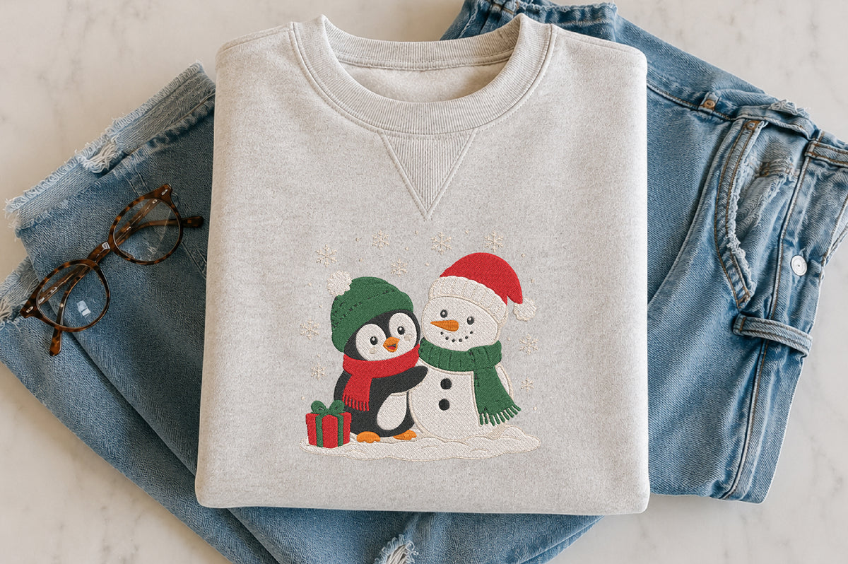 Penguin and Snowman Embroidery Design