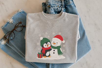 Penguin and Snowman Embroidery Design