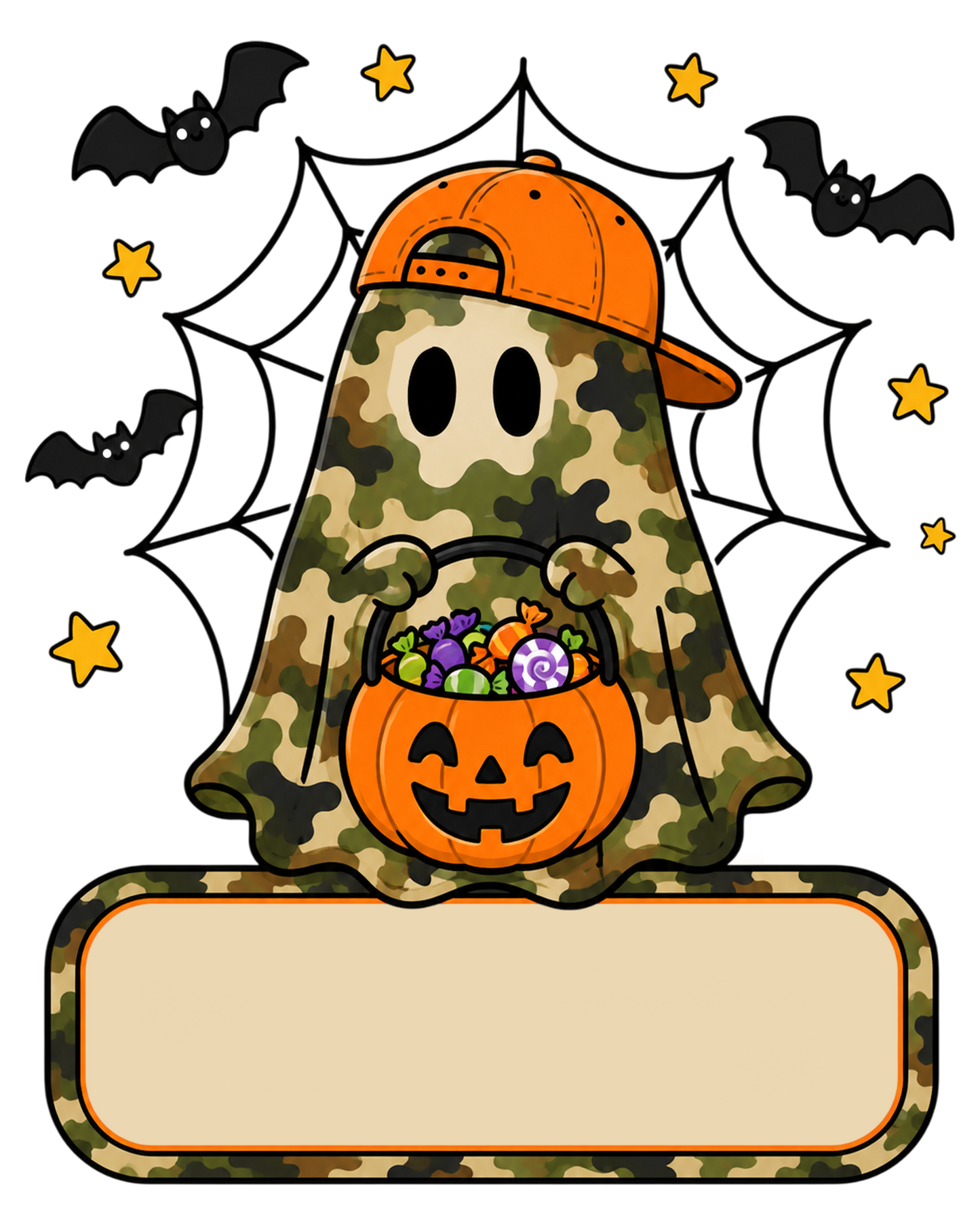 Personalized Halloween Camo Ghost PNG Cute Military Pumpkin Treat Bag