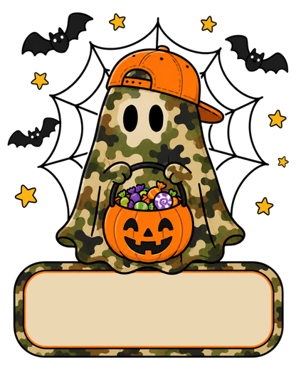 Personalized Halloween Camo Ghost PNG Cute Military Pumpkin Treat Bag