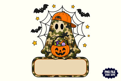 Personalized Halloween Camo Ghost PNG Cute Military Pumpkin Treat Bag