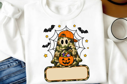Personalized Halloween Camo Ghost PNG Cute Military Pumpkin Treat Bag