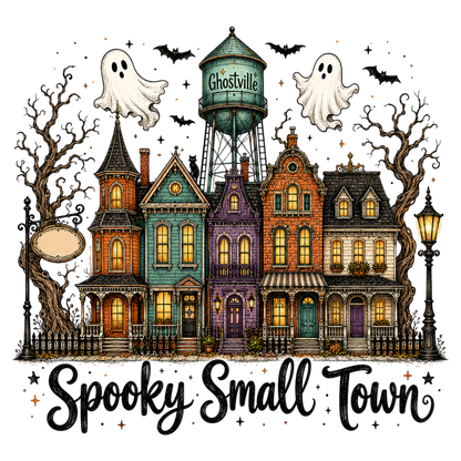 Personalized Halloween Spooky Small Town Ghost House PNG