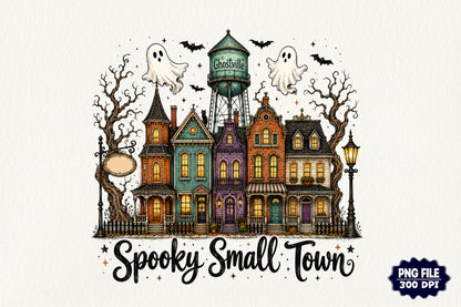 Personalized Halloween Spooky Small Town Ghost House PNG