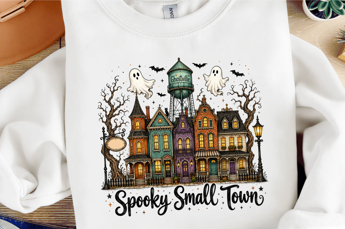 Personalized Halloween Spooky Small Town Ghost House PNG