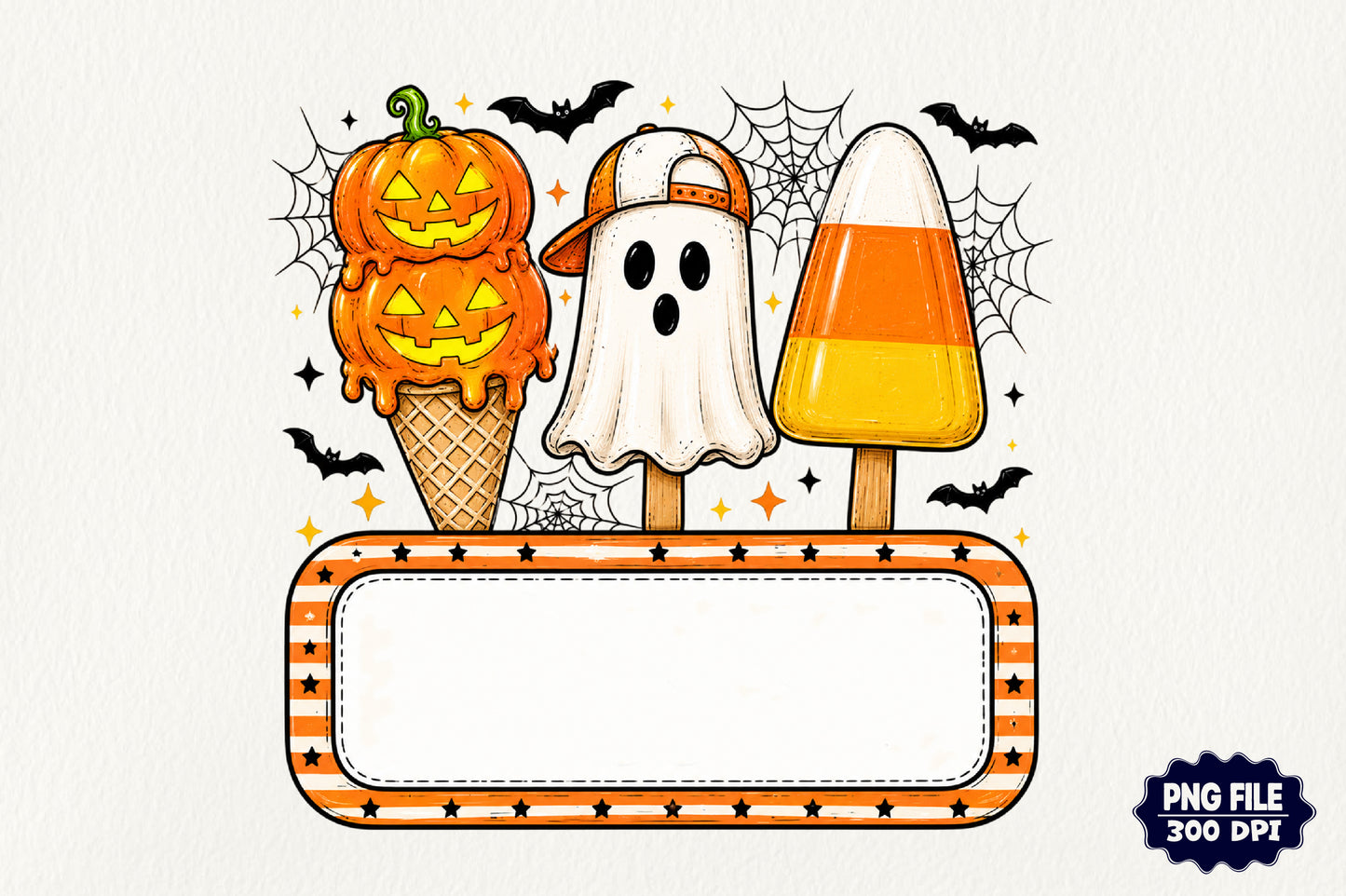 Personalized Kids Halloween PNG Pumpkin Ghost Candy Corn Name Design