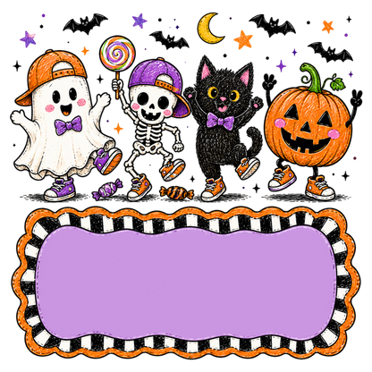 Personalized Halloween Kids PNG Ghost Skeleton Cat Pumpkin Name