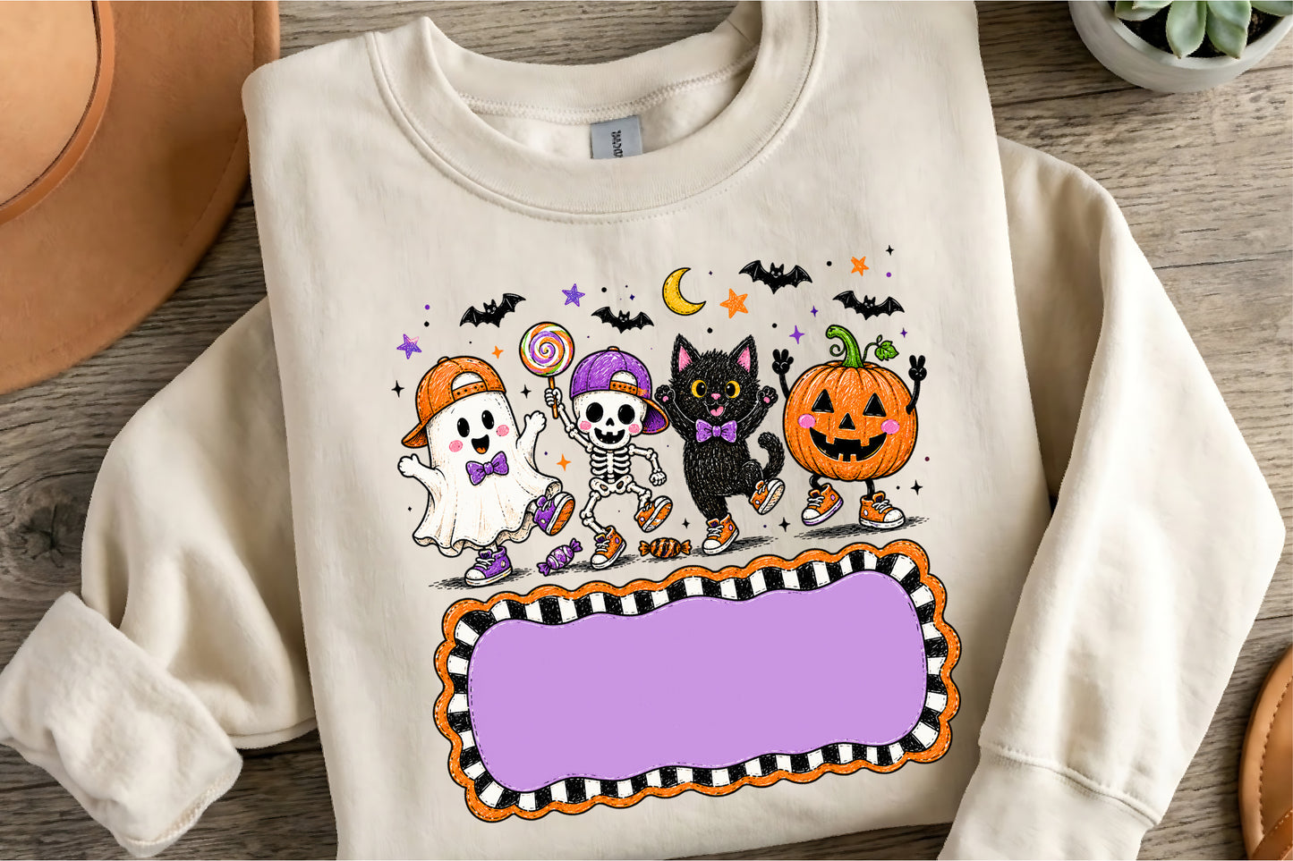 Personalized Halloween Kids PNG Ghost Skeleton Cat Pumpkin Name
