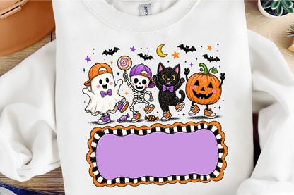 Personalized Halloween Kids PNG Ghost Skeleton Cat Pumpkin Name