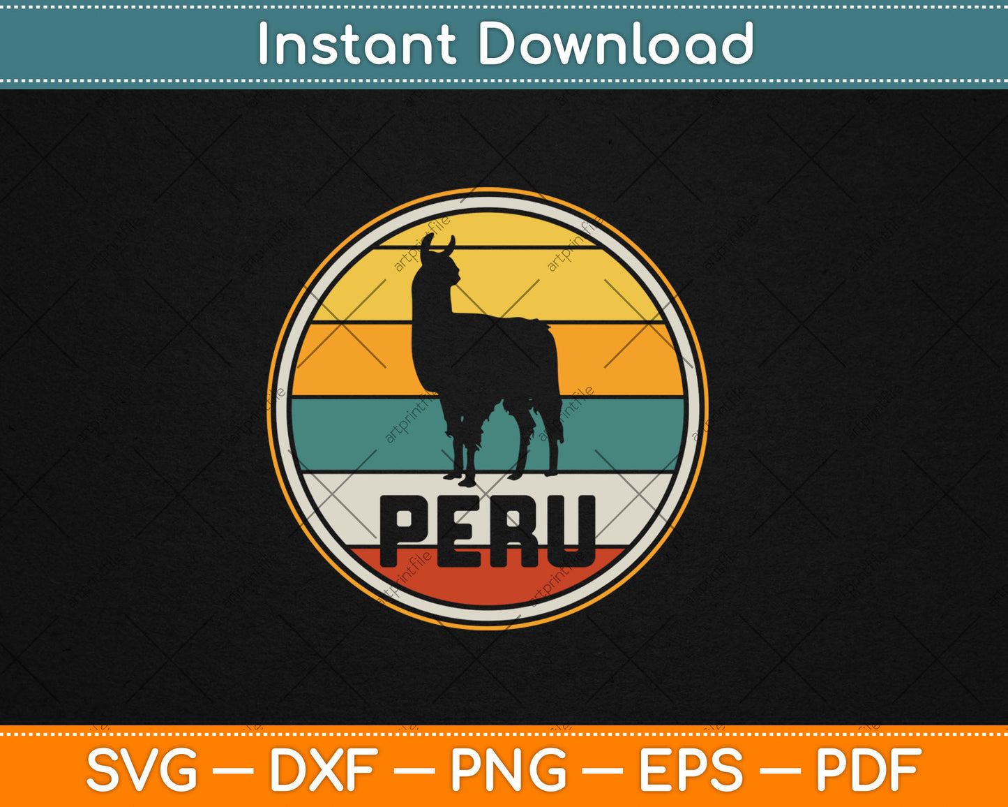 Peru Vicuna Peruvian Retro Vintage Svg Design Digital Cutting File