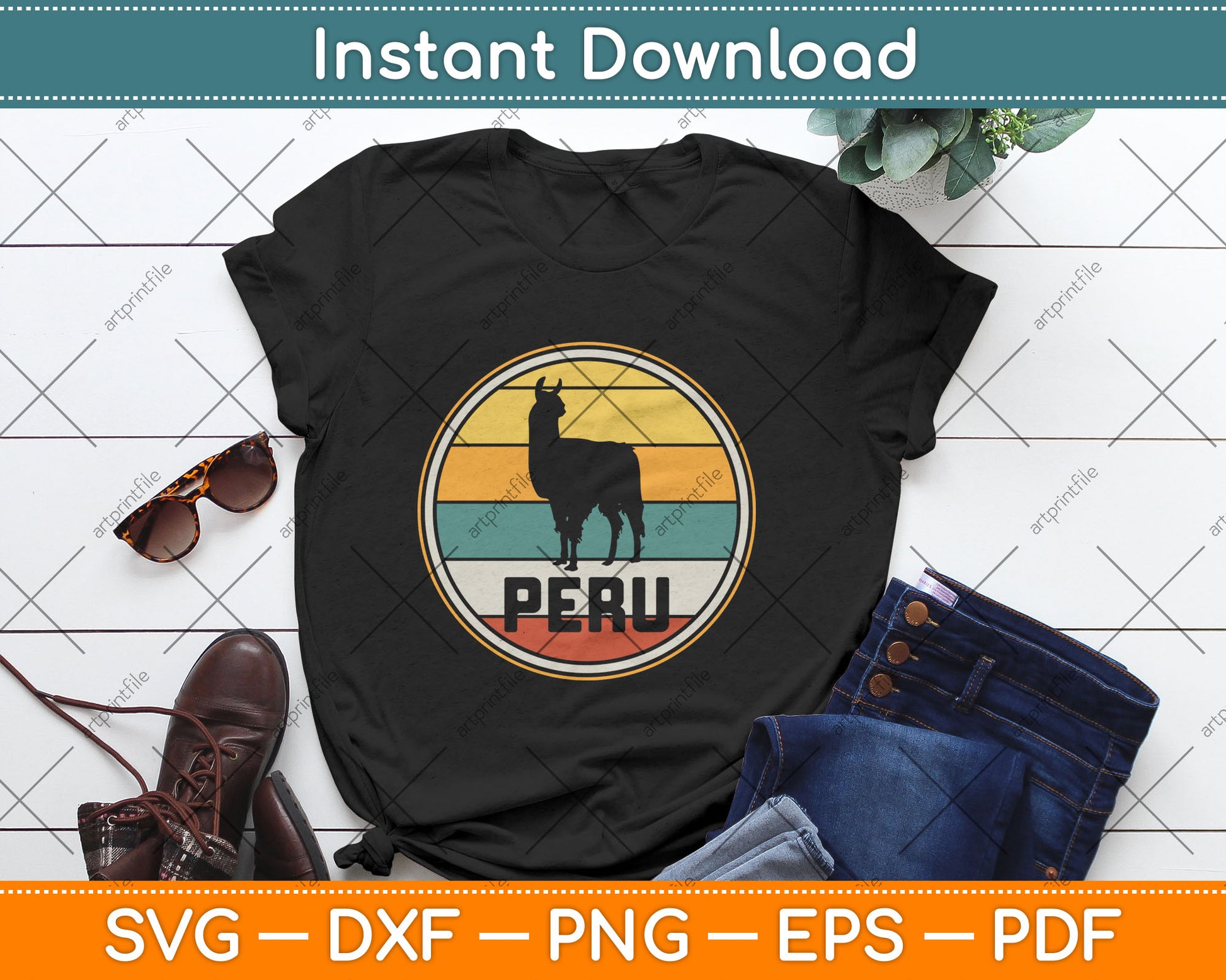 Peru Vicuna Peruvian Retro Vintage Svg Design Digital Cutting File