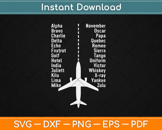 Phonetic Alphabet - Funny Pilot and Aviation Airplane Svg Digital Cutting File