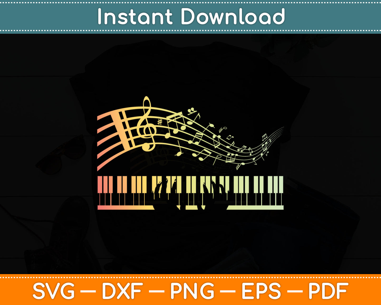 Pianist Gift Idea Keyboards Music Notes Piano Svg Digital Cutting File