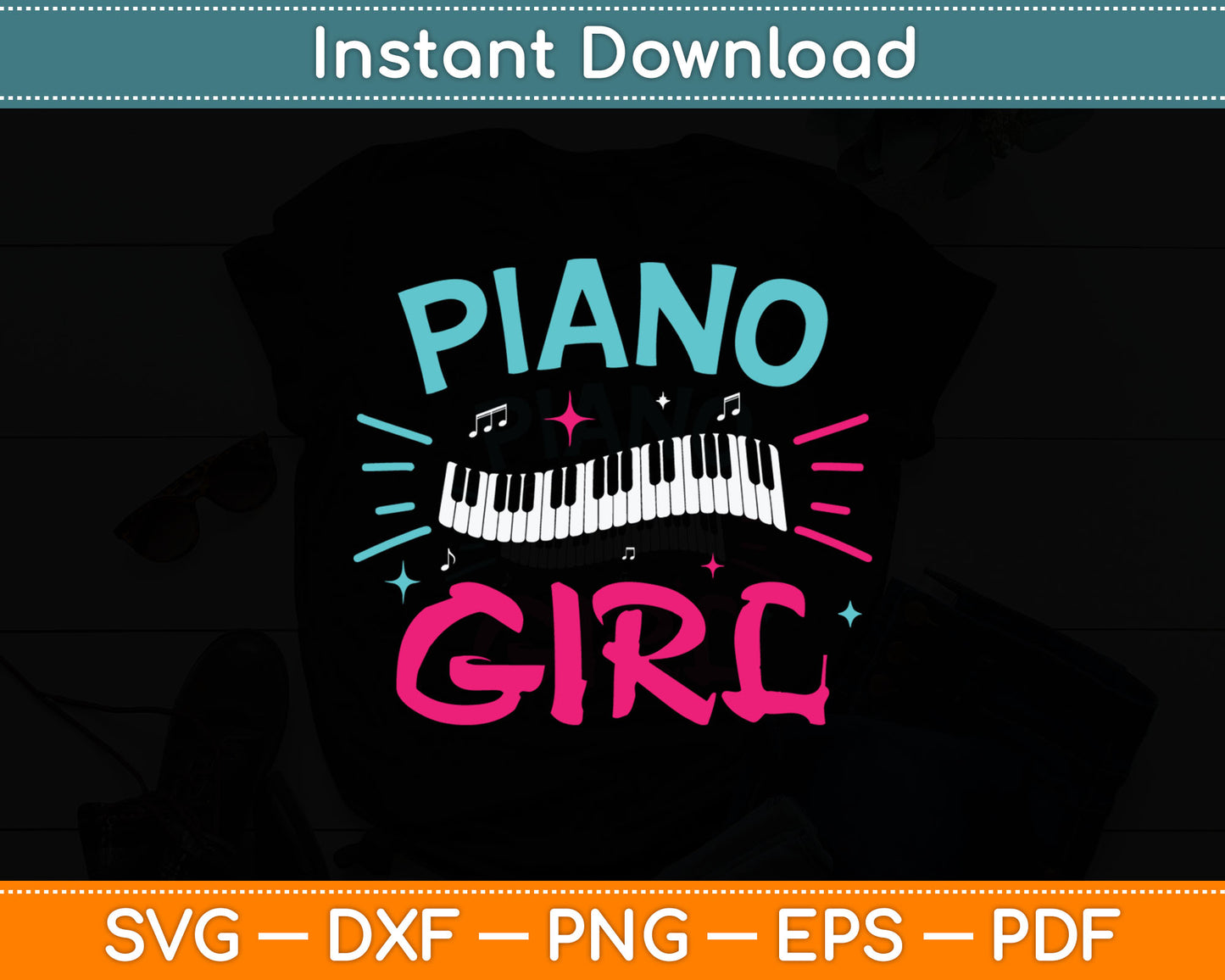 Piano Girl Pianist Music Notes Svg Digital Cutting File