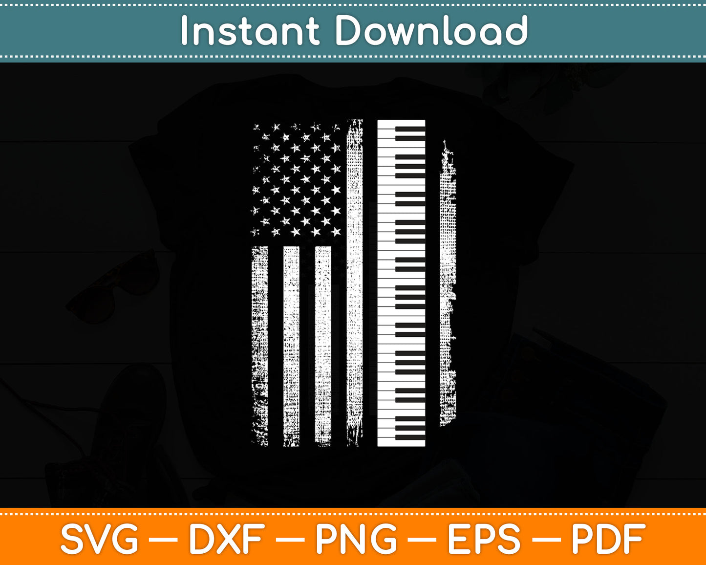 Piano Keyboard USA Flag Pianist Gifts Music Svg Digital Cutting File