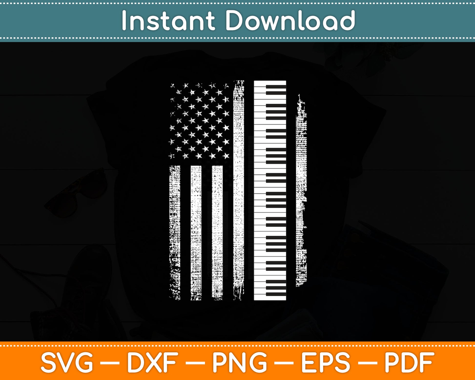 Piano Keyboard USA Flag Pianist Gifts Music Svg Digital Cutting File
