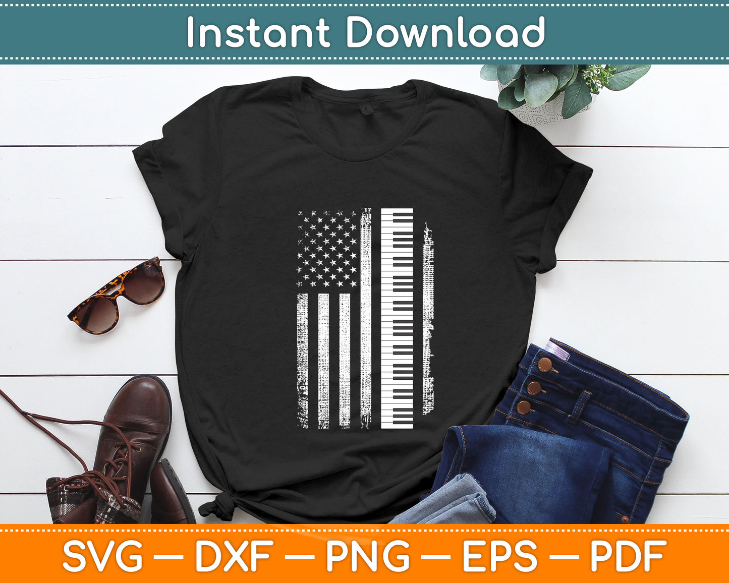 Piano Keyboard USA Flag Pianist Gifts Music Svg Digital Cutting File