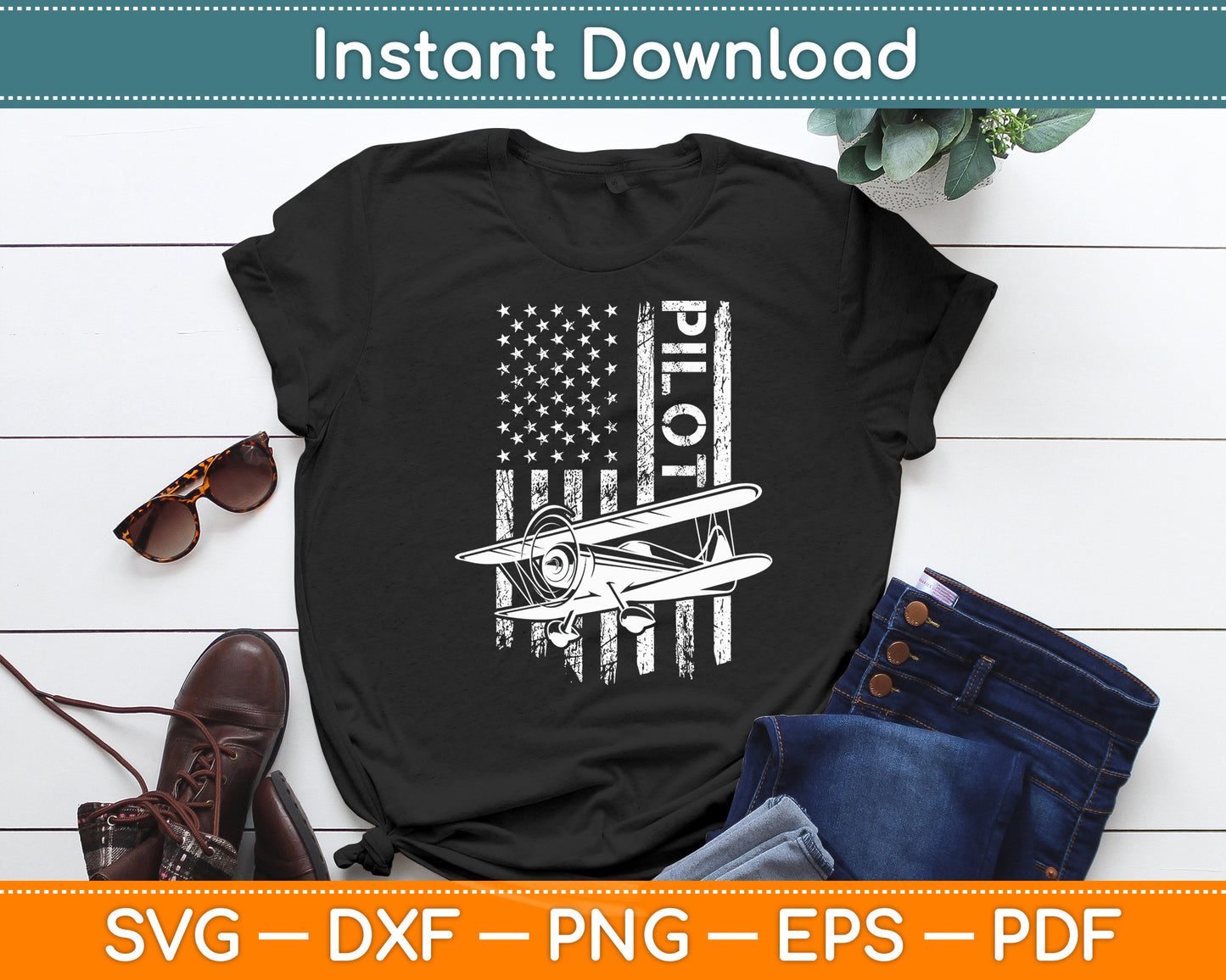 Pilot American Flag Airplane Design Aviation Svg Png Dxf Digital Cutting File
