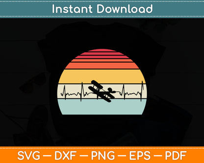Pilot Heartbeat Airplane Pilot Vintage Svg Png Dxf Digital Cutting File