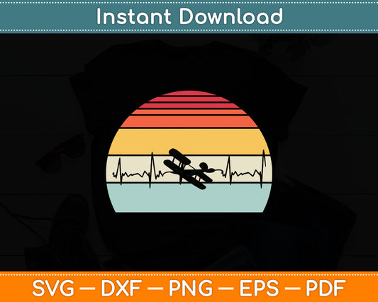 Pilot Heartbeat Airplane Pilot Vintage Svg Png Dxf Digital Cutting File
