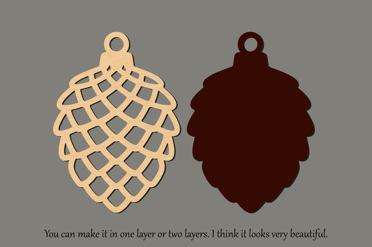 Pine Cone Christmas Ornament Laser Cut SVG, Rustic Pinecone Christmas Tree Ornament Cut File