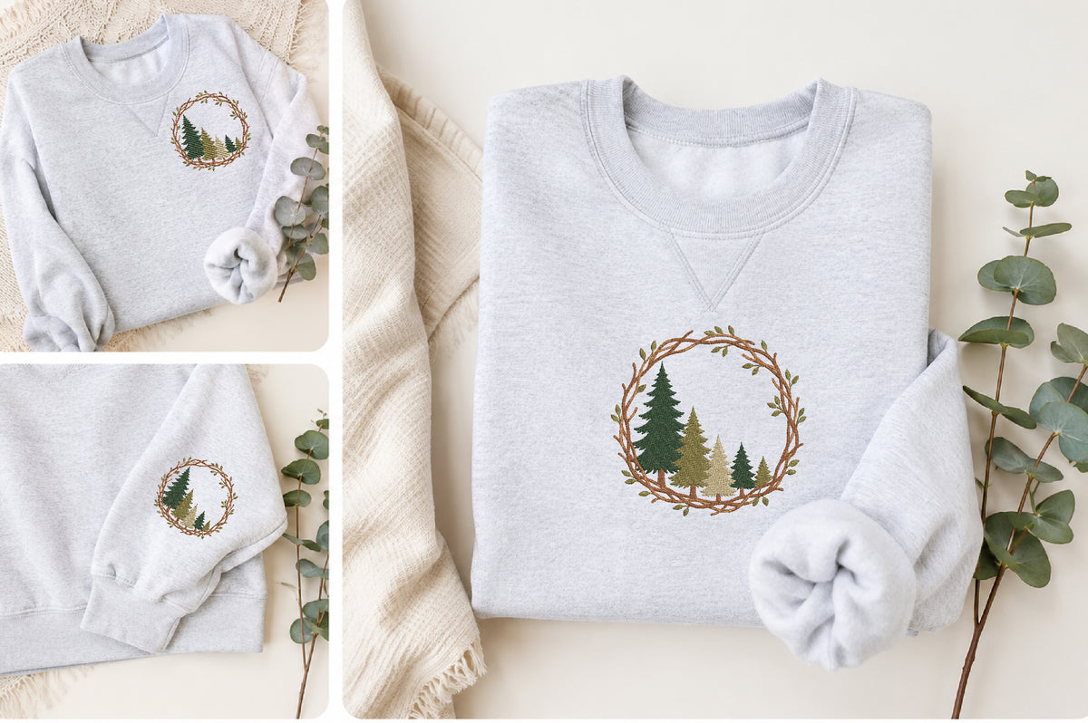 Pine Tree Forest Wreath Embroidery