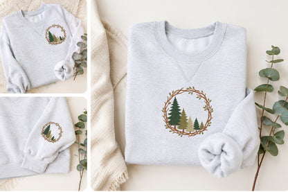 Pine Tree Forest Wreath Embroidery