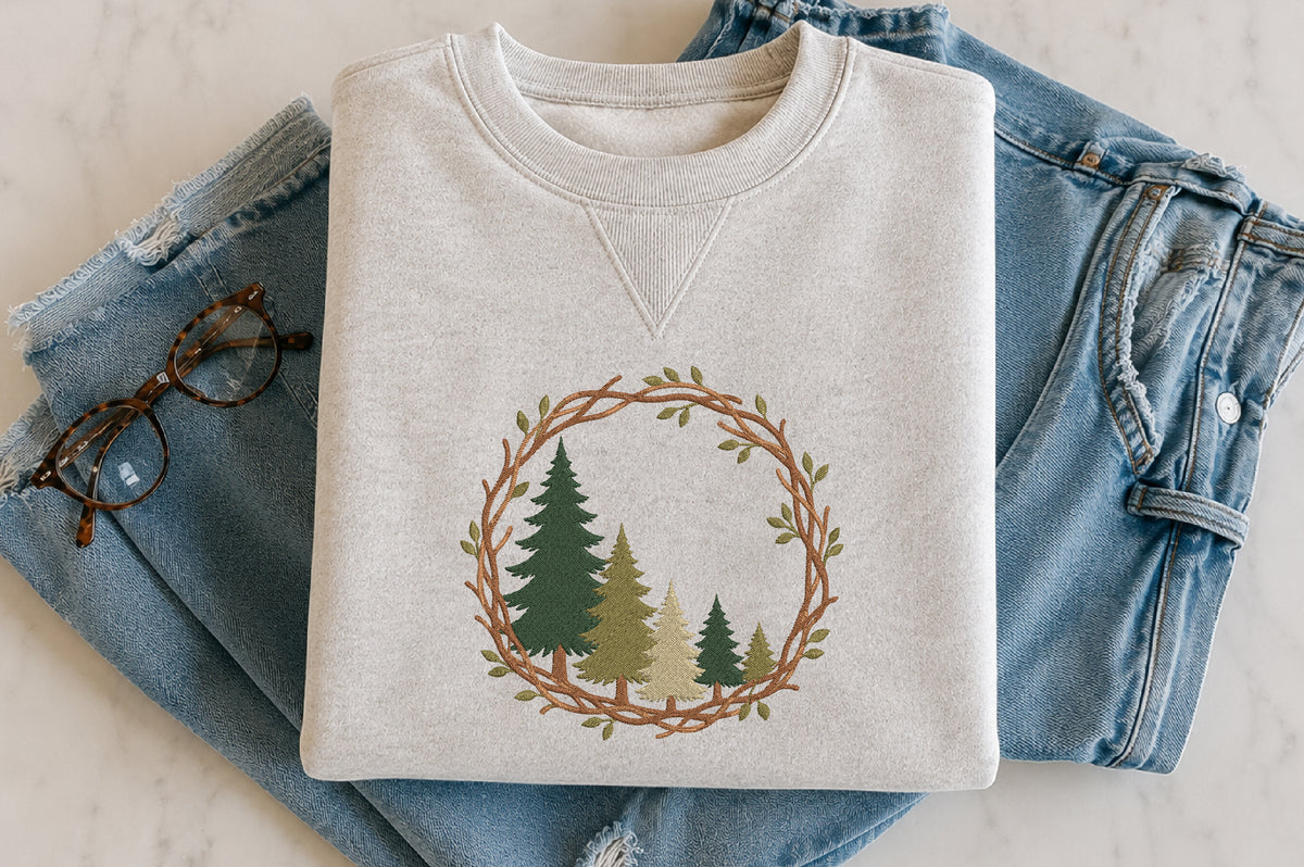 Pine Tree Forest Wreath Embroidery