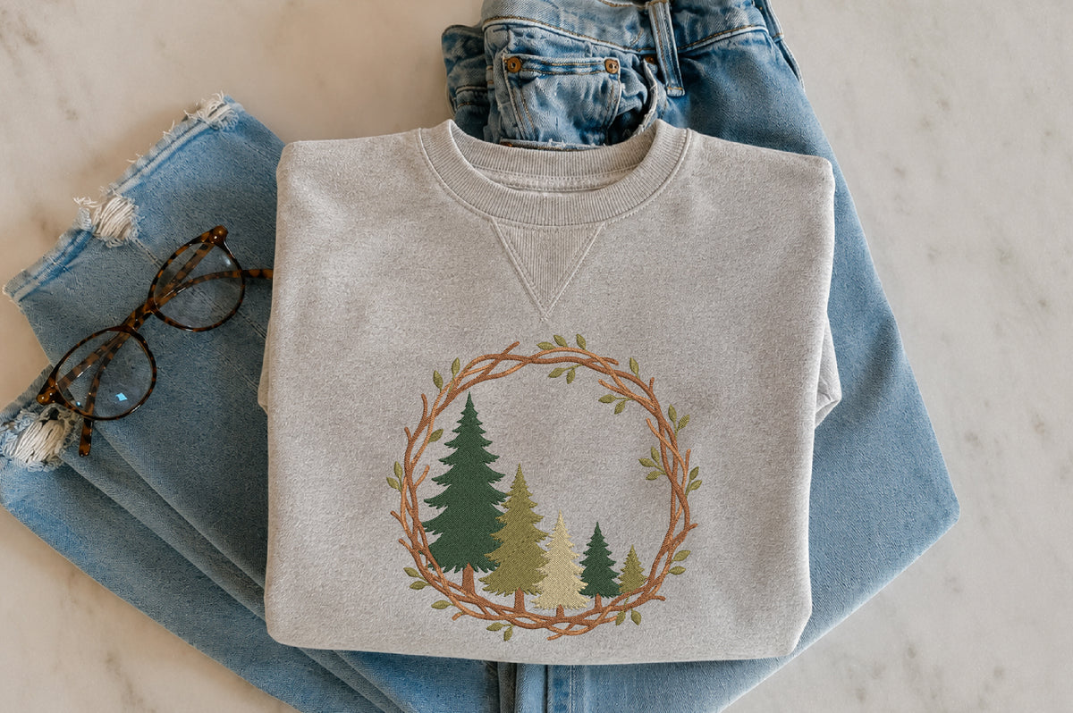 Pine Tree Forest Wreath Embroidery