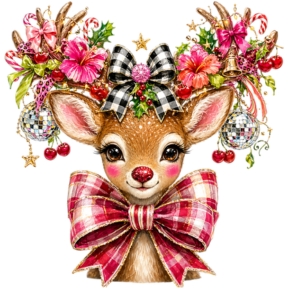Pink Bow Christmas Reindeer PNG